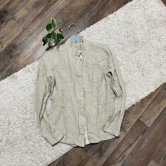J.McLaughlin Size XS Khaki Button Down Linen Blend Vista Utility Jacket - Picture 2 of 7